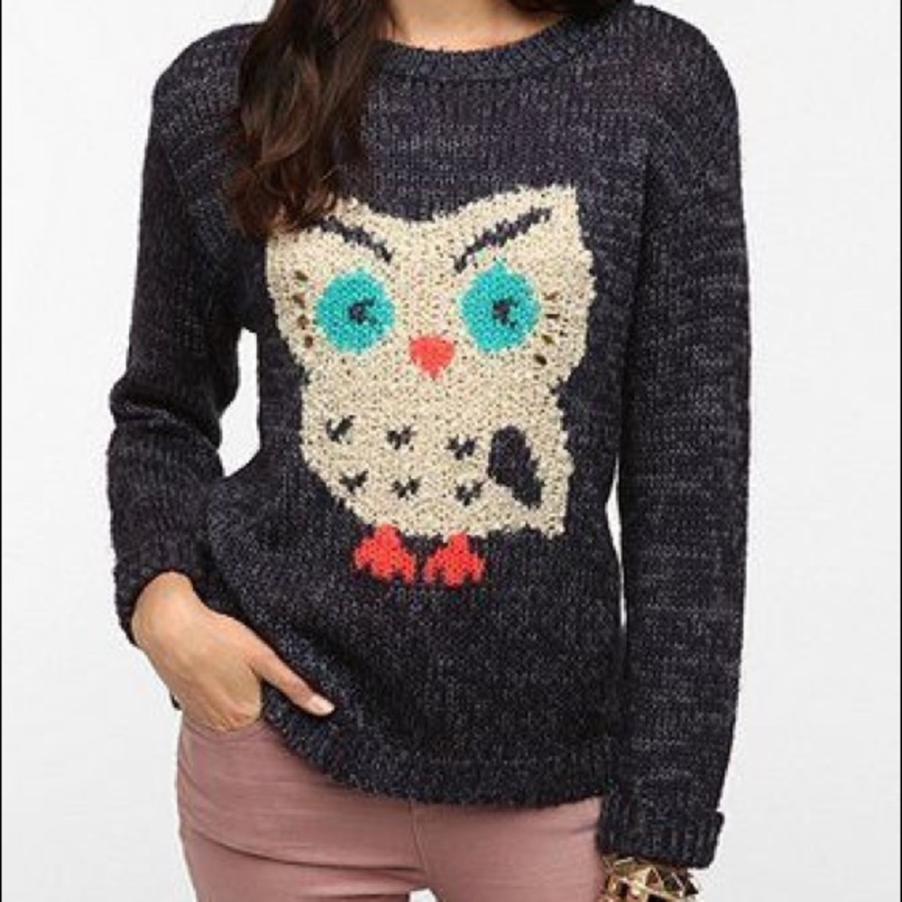 Pins & Needles cute owl sweater blue